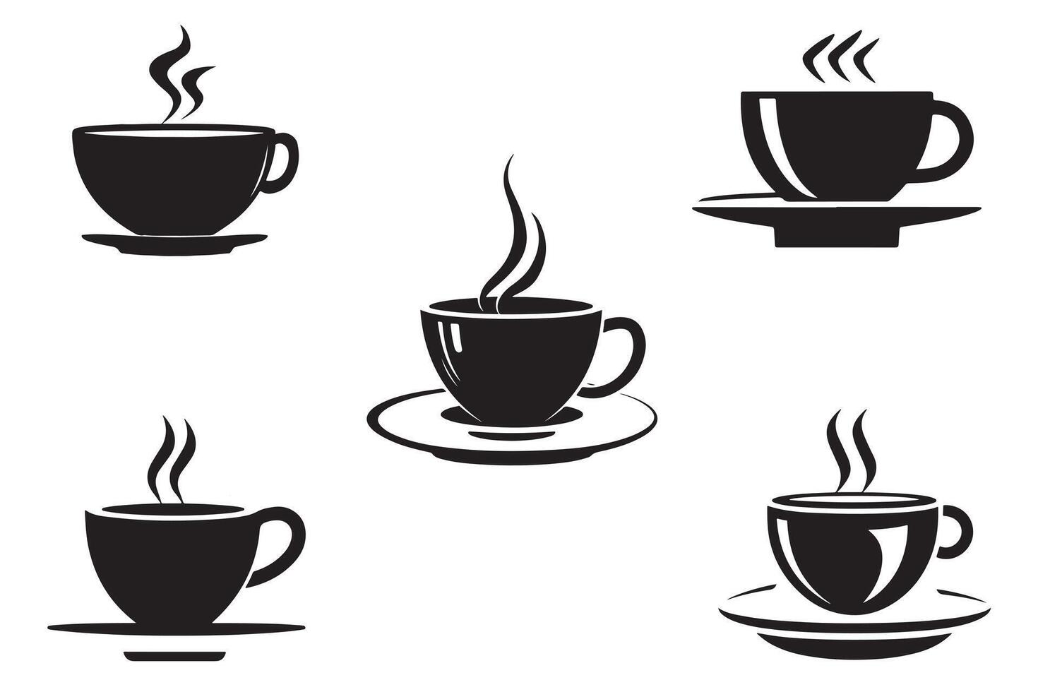 Cute Coffee Cup Icon Set Outline Silhouette Icons In White Background vector