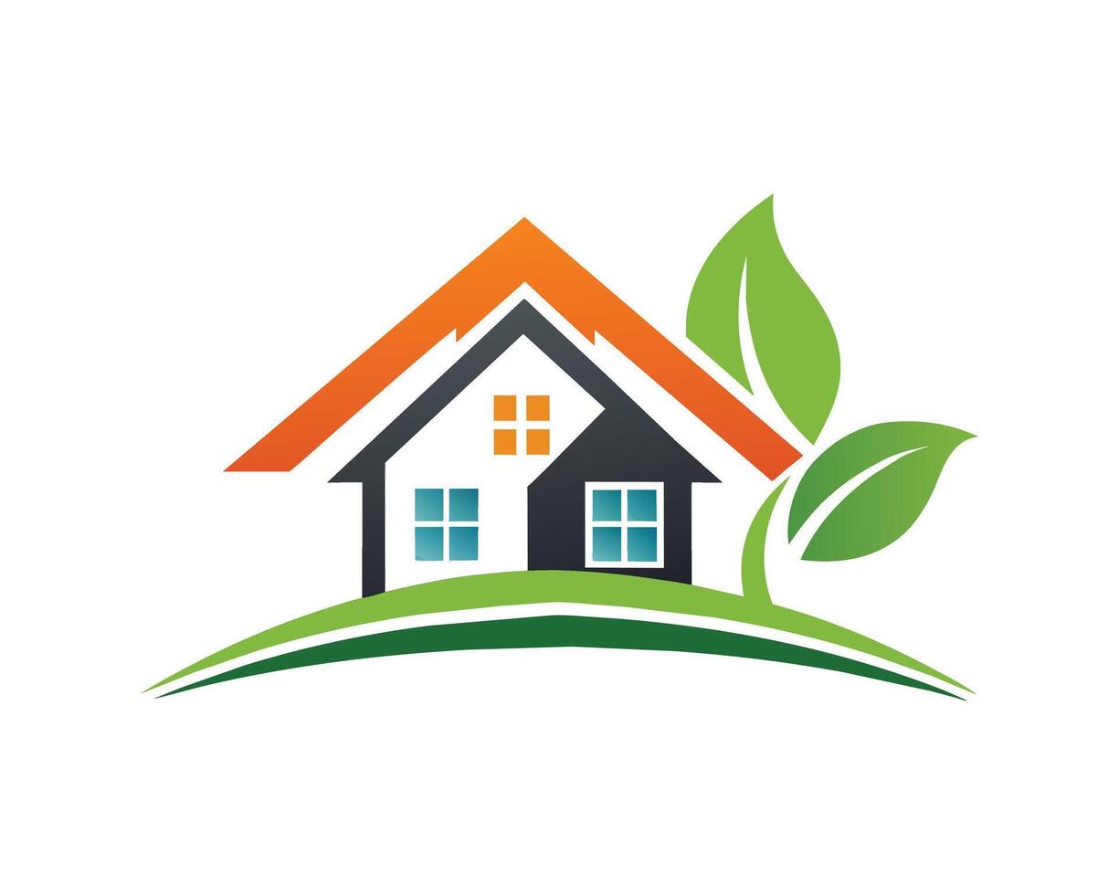Real estate house with tree company business logo vector