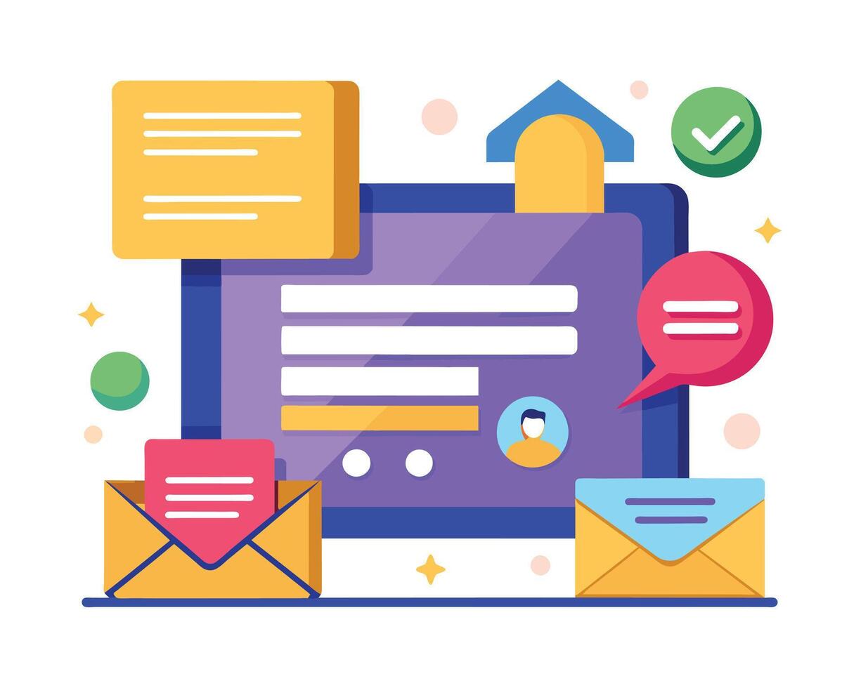 E-mail envelope marketing message and icons vector illustration
