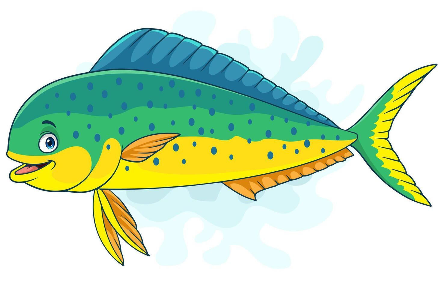 dibujos animados mahi mahi pescado aislado en blanco antecedentes vector