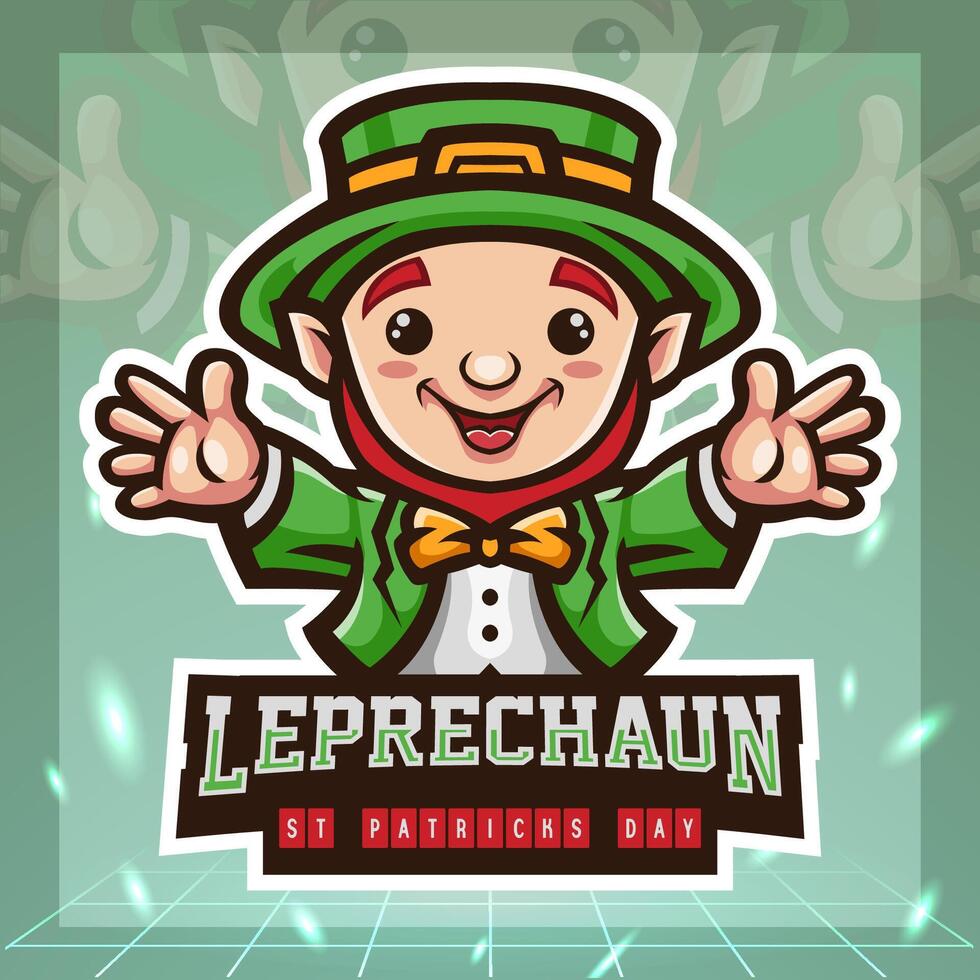 St. Patricks day leprechaun cute cartoon mascot. esport logo design. vector