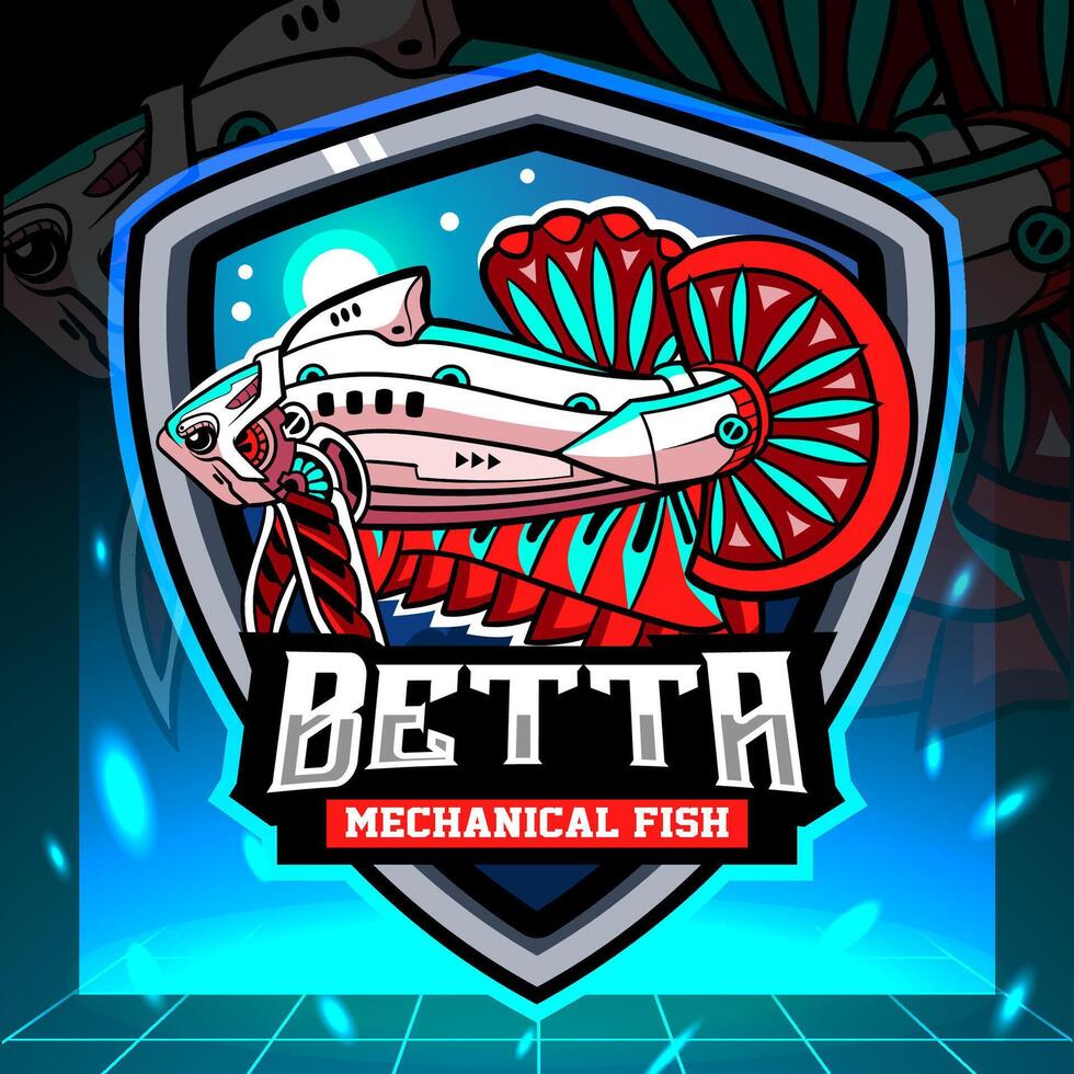 Betta fish mecha robot mascot. esport logo design vector