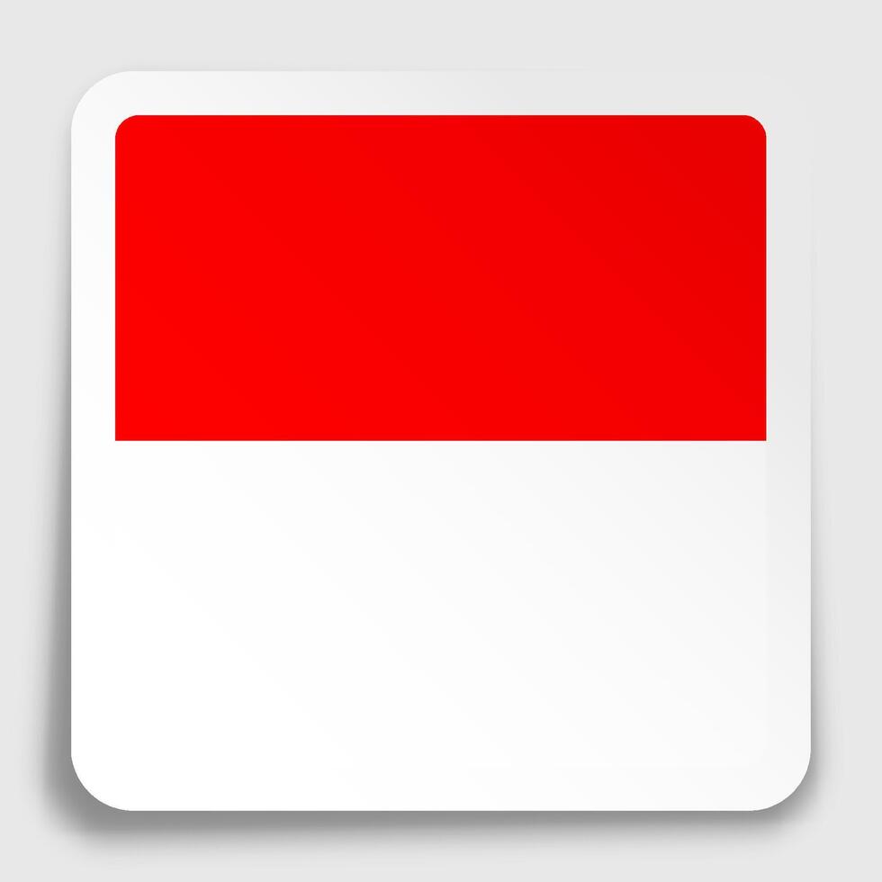 Republic of Indonesia flag icon on paper square sticker with shadow. Button for mobile application or web. Vector