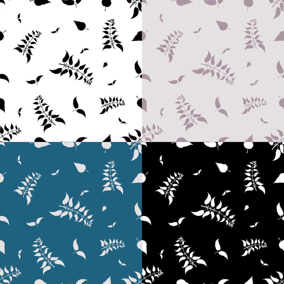 set of seamless patterns with silhouettes of nettle leaves. Ornament for decoration and printing on fabric. Design element. Vector