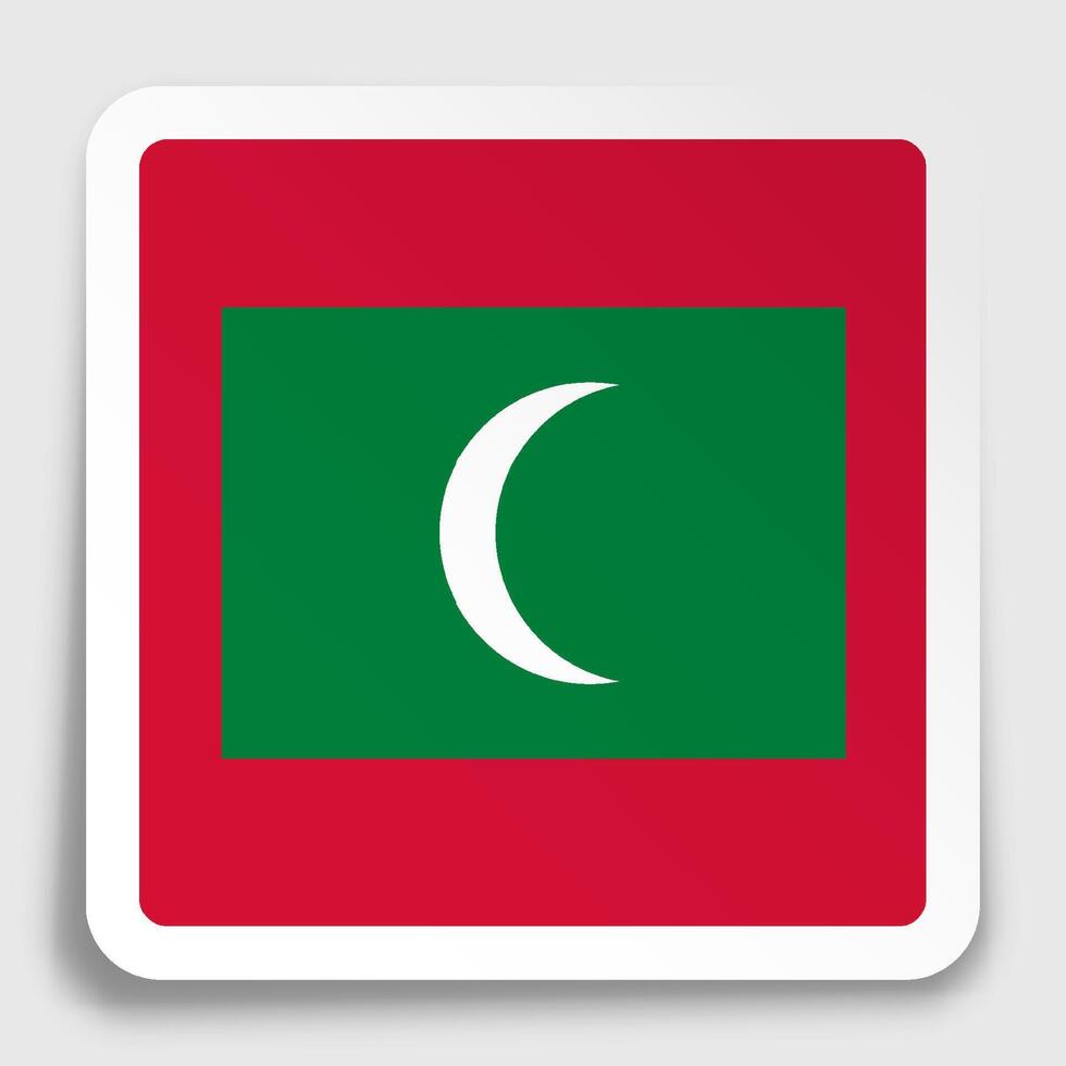 Maldives flag icon on paper square sticker with shadow. Button for mobile application or web. Vector