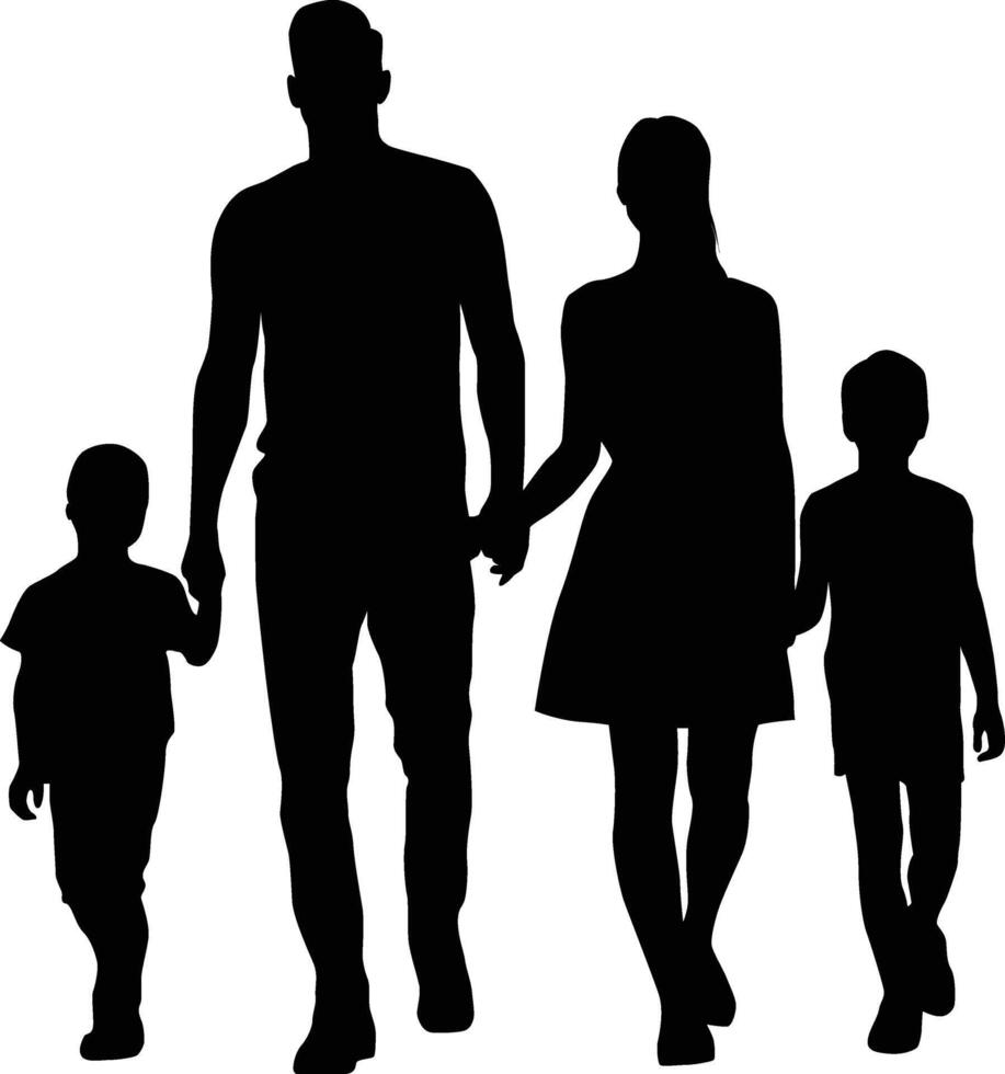 Silhouette of family holding children vector