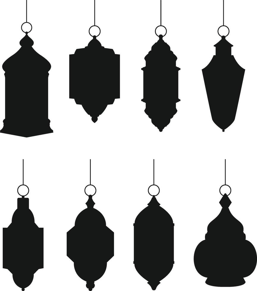 Set of arabic lantern silhouette for ramadan kareem vector