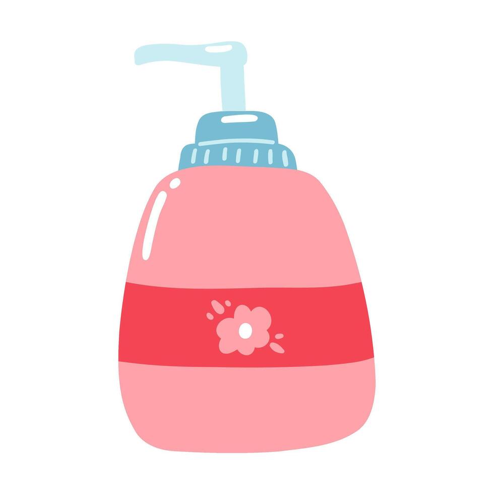 Hand drawn bottle with cream, lotion. Flat vector illustration of hygiene item, body care product