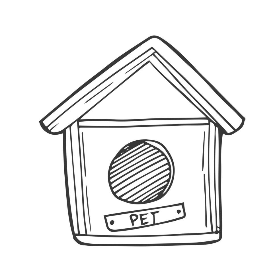 Outline sketch dog house vector illustration. Doodle illustration