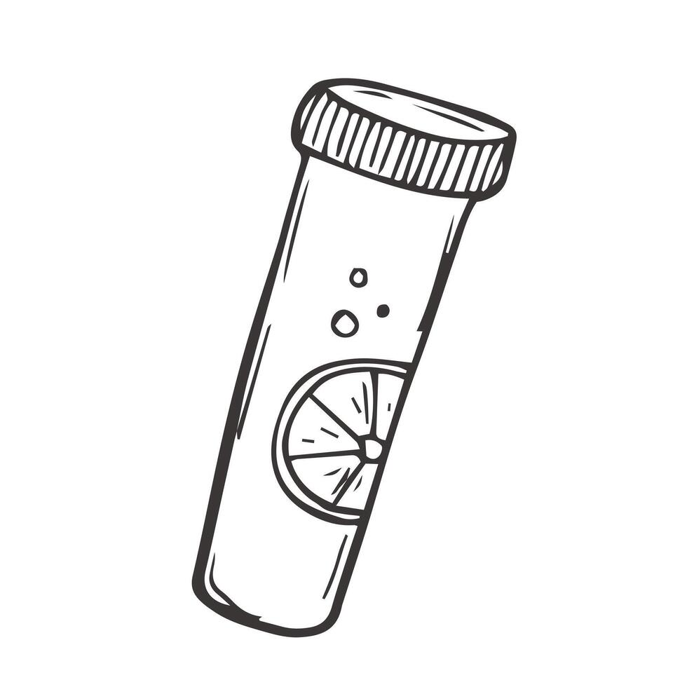 Doodle drawing of effervescent tablets. Vitamin C tablets vector