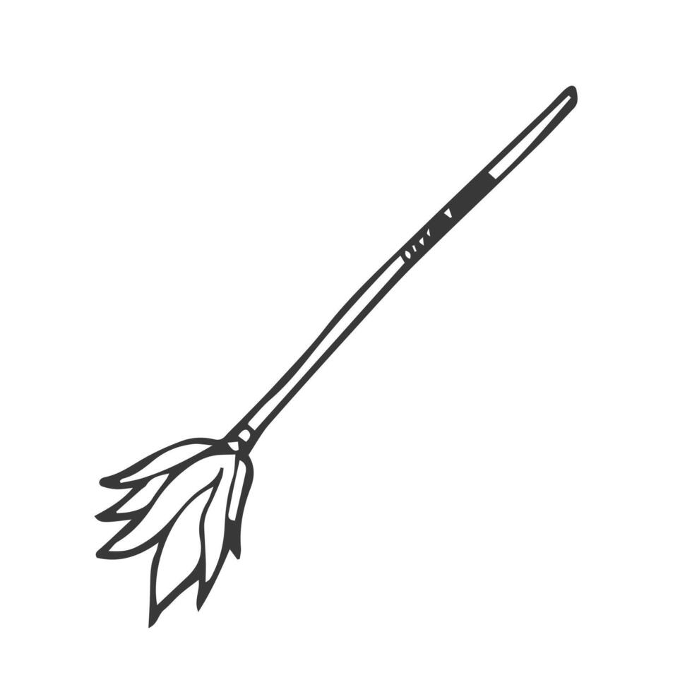 Cat teaser. Fishing pole with fluffy feathers. Doodle sketch vector