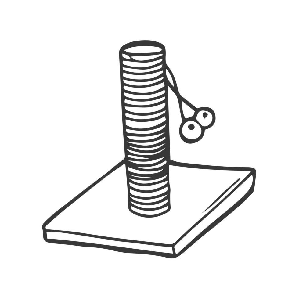 A scratching post with a cot for cats. Vector doodle illustration of a pet house.
