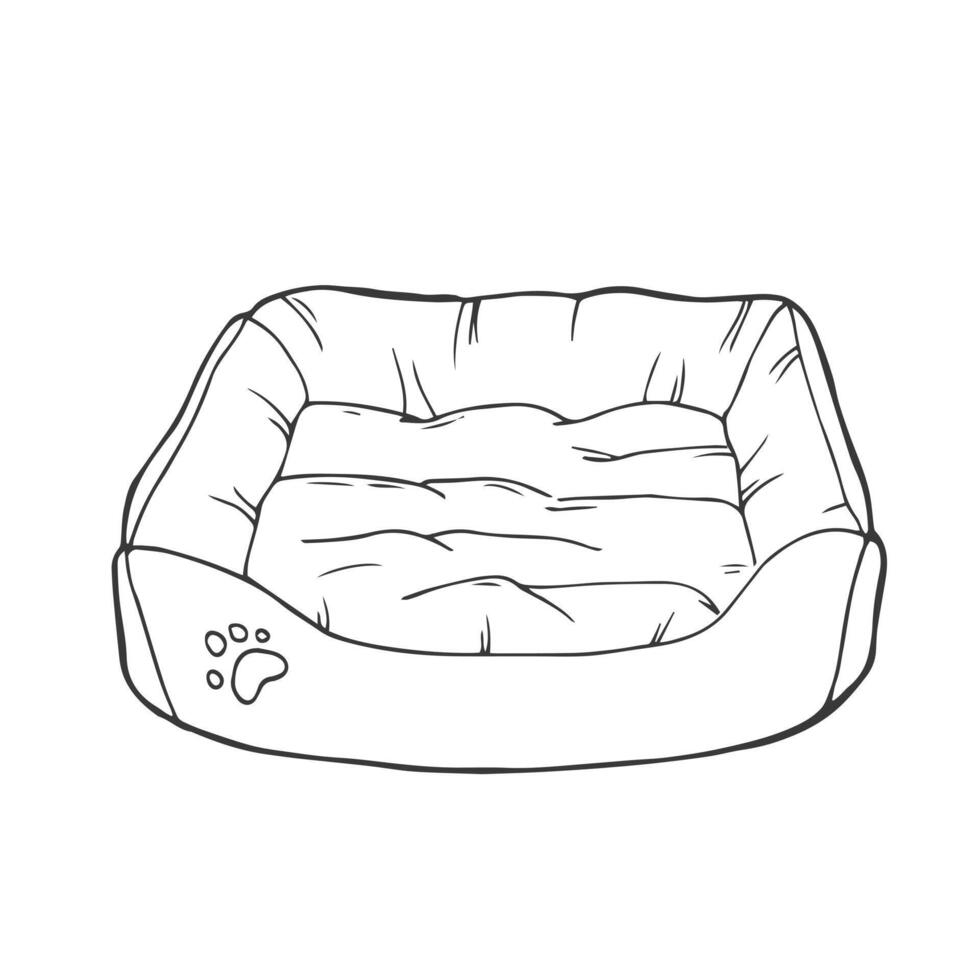 Doodle bed for a dog or cat. Accessories for pets drawn by lines. An element from a set of doodles drawn by hand. Isolated illustration on a white background. Pet bed vector