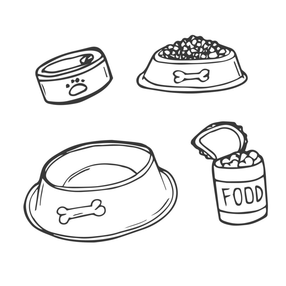 Dog bowl hand drawn outline doodle icon. Bowl full of pet food as pets food and dog feeding concept. vector