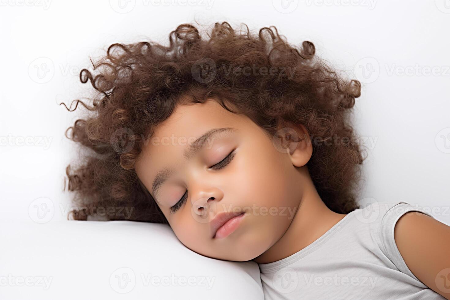 AI generated Studio portrait of cute tired sleeping child on white and colour background photo