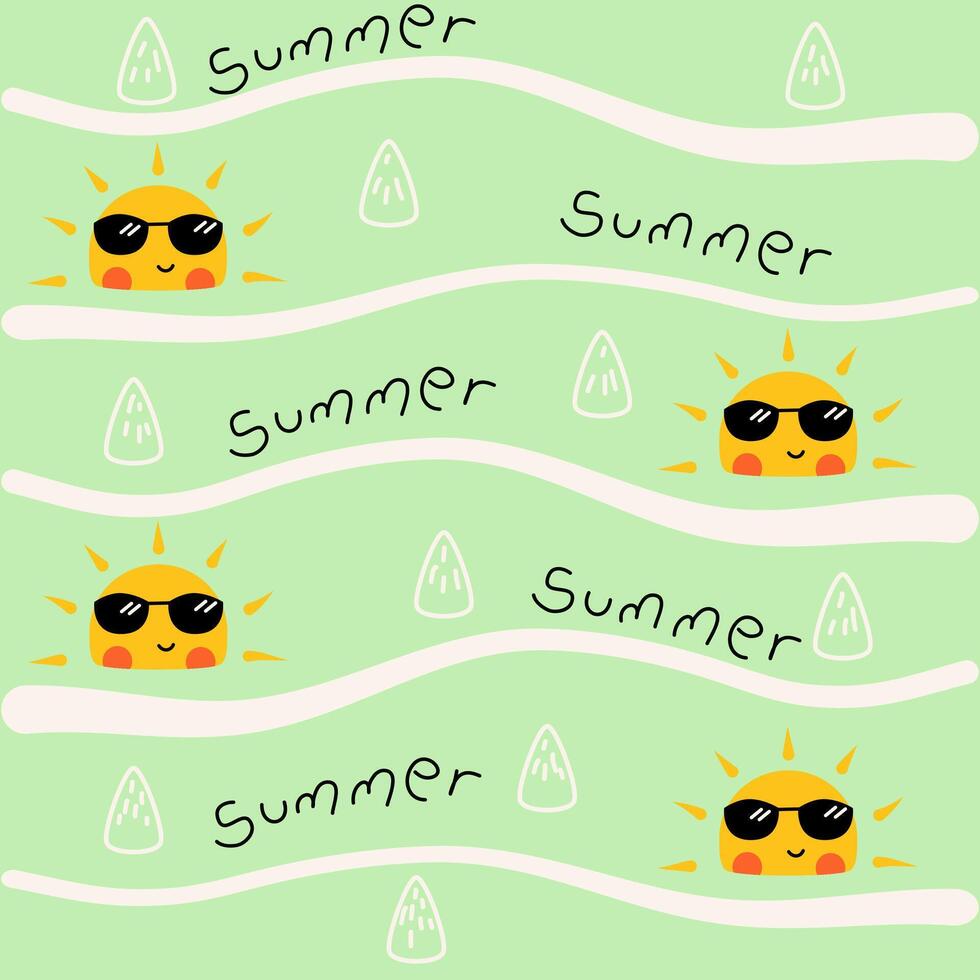 seamless childish summer pattern illustration of cool sun suitable for children's clothing, bed sheets and home decorations, notebook covers, stationery, prints, greeting cards and gift wrap vector