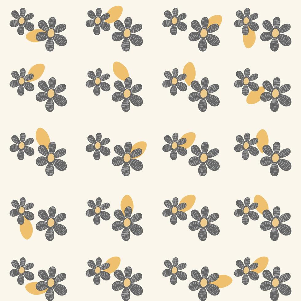 Seamless pattern with trendy hand drawn abstract flowers on soft yellow boho background suitable for fabric, bag, wrapping paper, surface design, children clothing, nursery product design vector