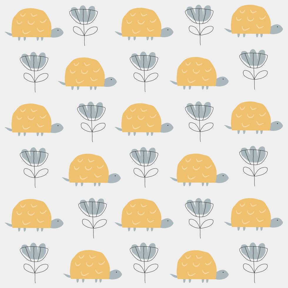 Seamless Pattern Childish Turtle and Flowers in Bohemian Style, nursery kids pattern suitable for any purpose children product design vector