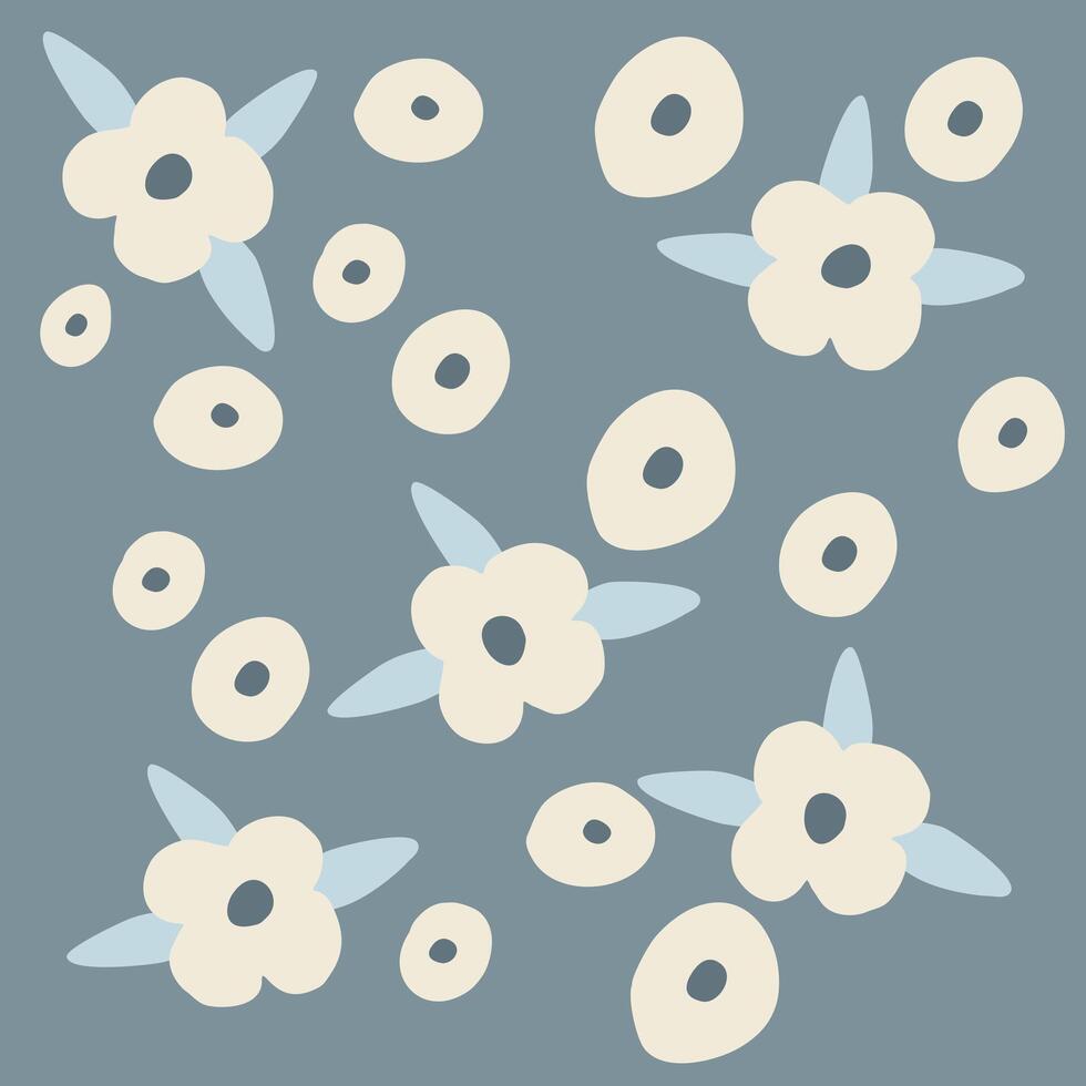 Seamless pattern with trendy hand drawn abstract flowers on soft blue boho background suitable for fabric, bag, wrapping paper, surface design, children clothing, nursery product design vector