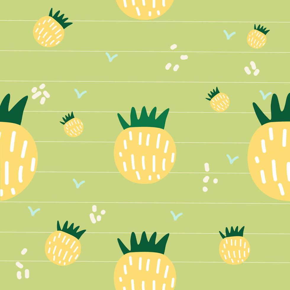 Childish seamless pattern of hand drawn cute abstract pineapple suitable for children's clothing, bed sheets and home decorations, stationery, greeting cards and gift wrap vector