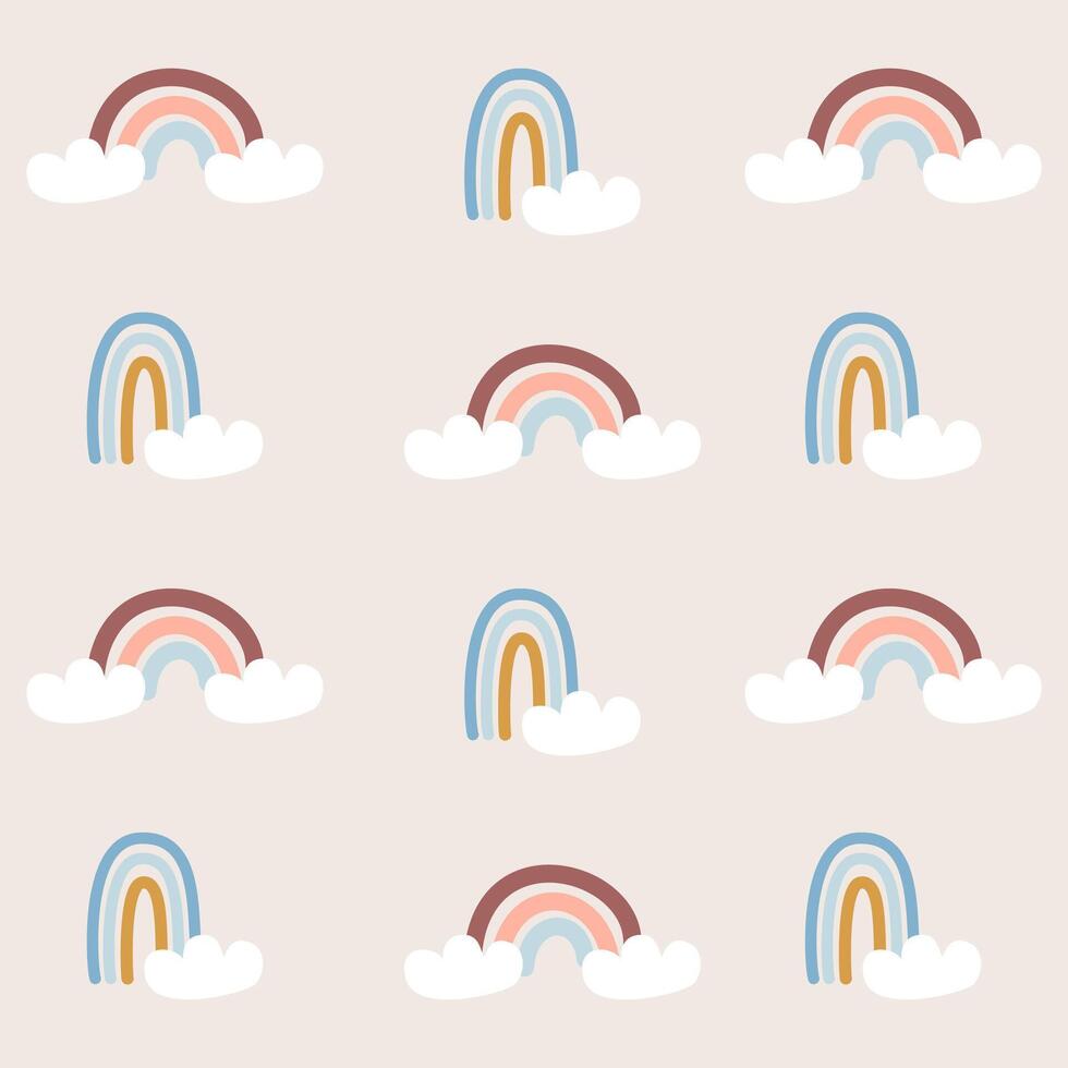 Seamless pattern bohemian style with rainbow with cloud, childish nursery pattern suitable for children product design vector