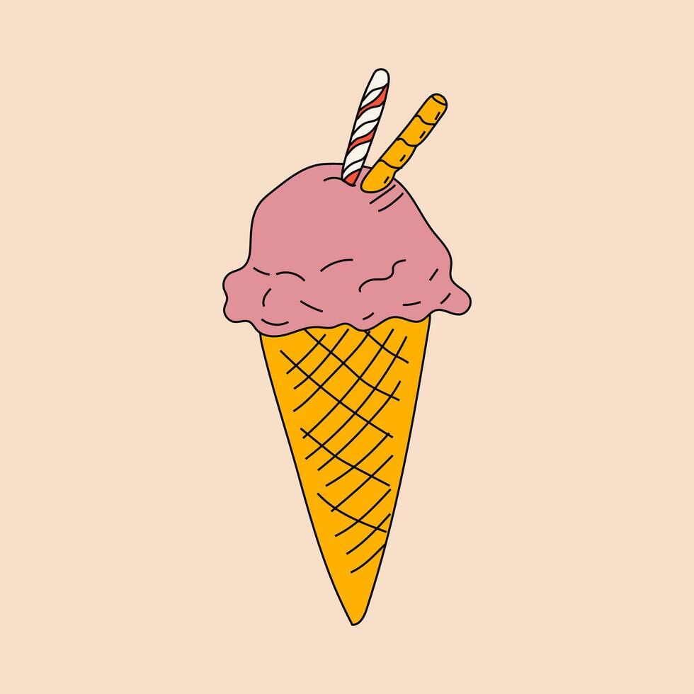 Ice cream depicted in a vibrant cartoon style. Flat vector illustration of ice cream in appealing colors, isolated on a light background
