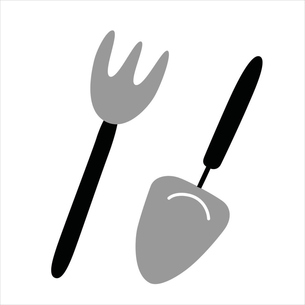 Garden tools icons, trowel and fork vector illustrations, farming equipment, pitchfork doodle, agriculture concept, planting and cultivating