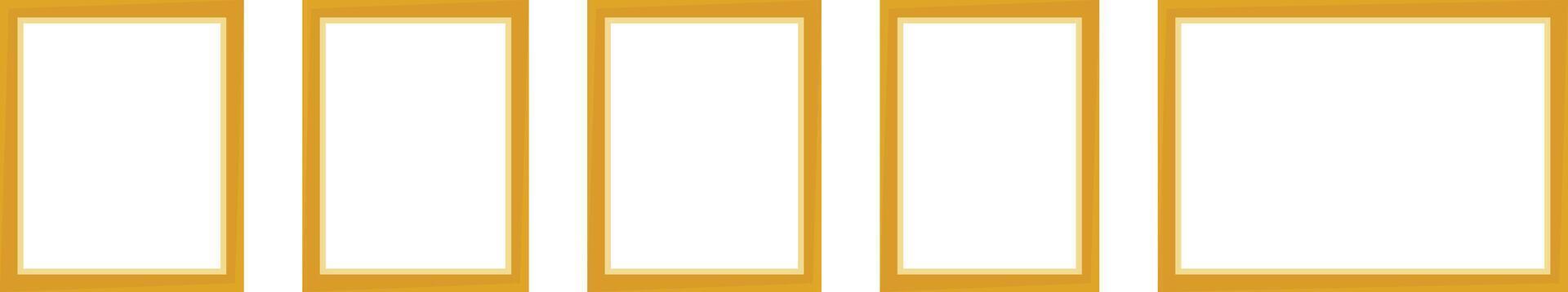 Collection of Gold color Photo Frames, vector isolated square frames of various sizes. Blank framing for your design.