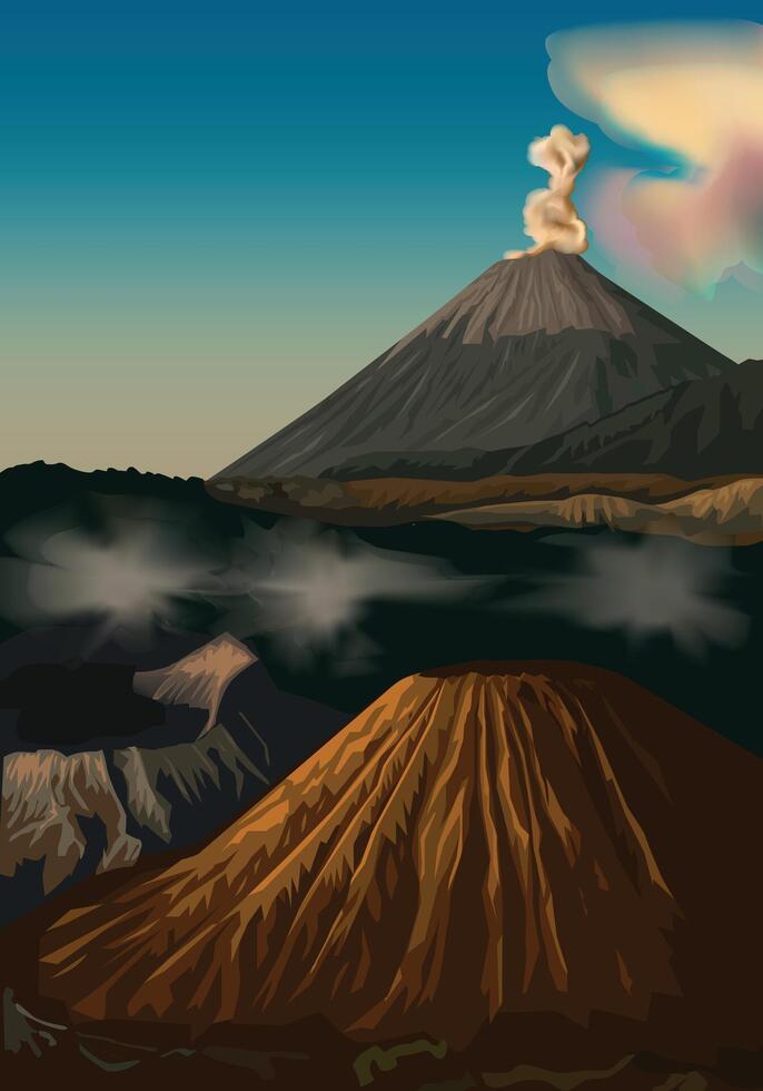 Bromo mountain volcano vector for background design.