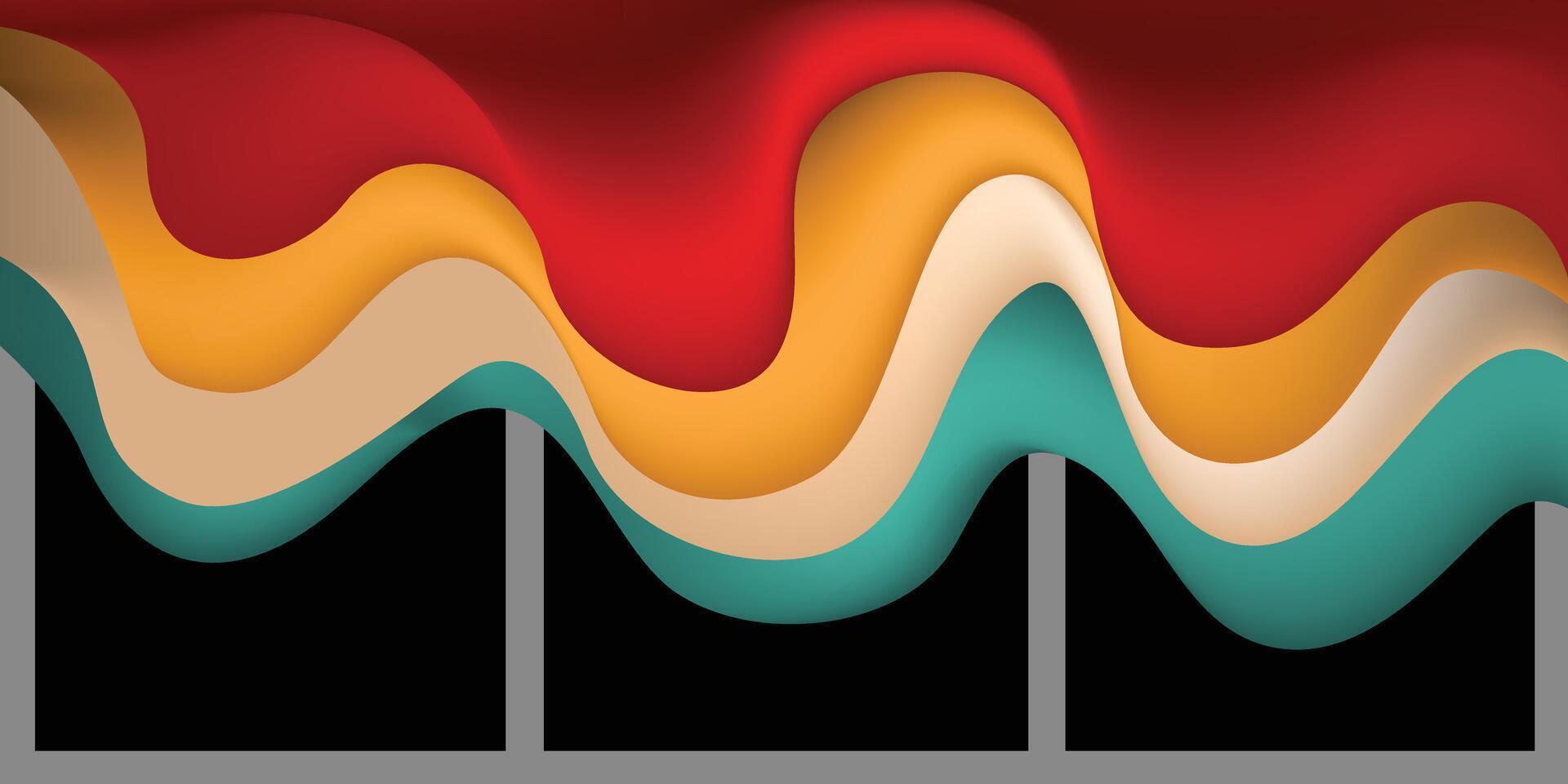 Multi colored wavy lines vector in dark background for background design.