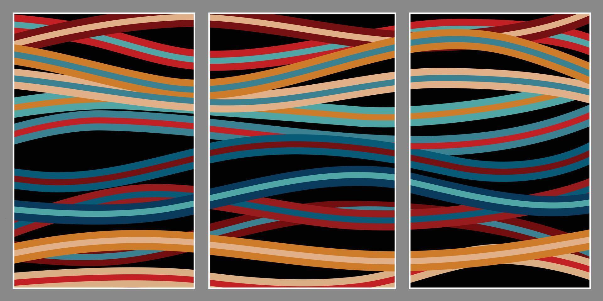 Multi colored wavy lines in three square boards vector for background design.