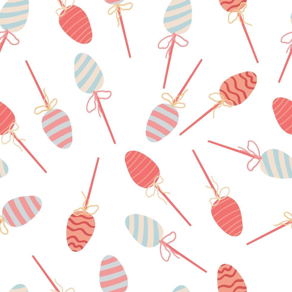 Easter eggs with sticks seamless pattern flat design vector