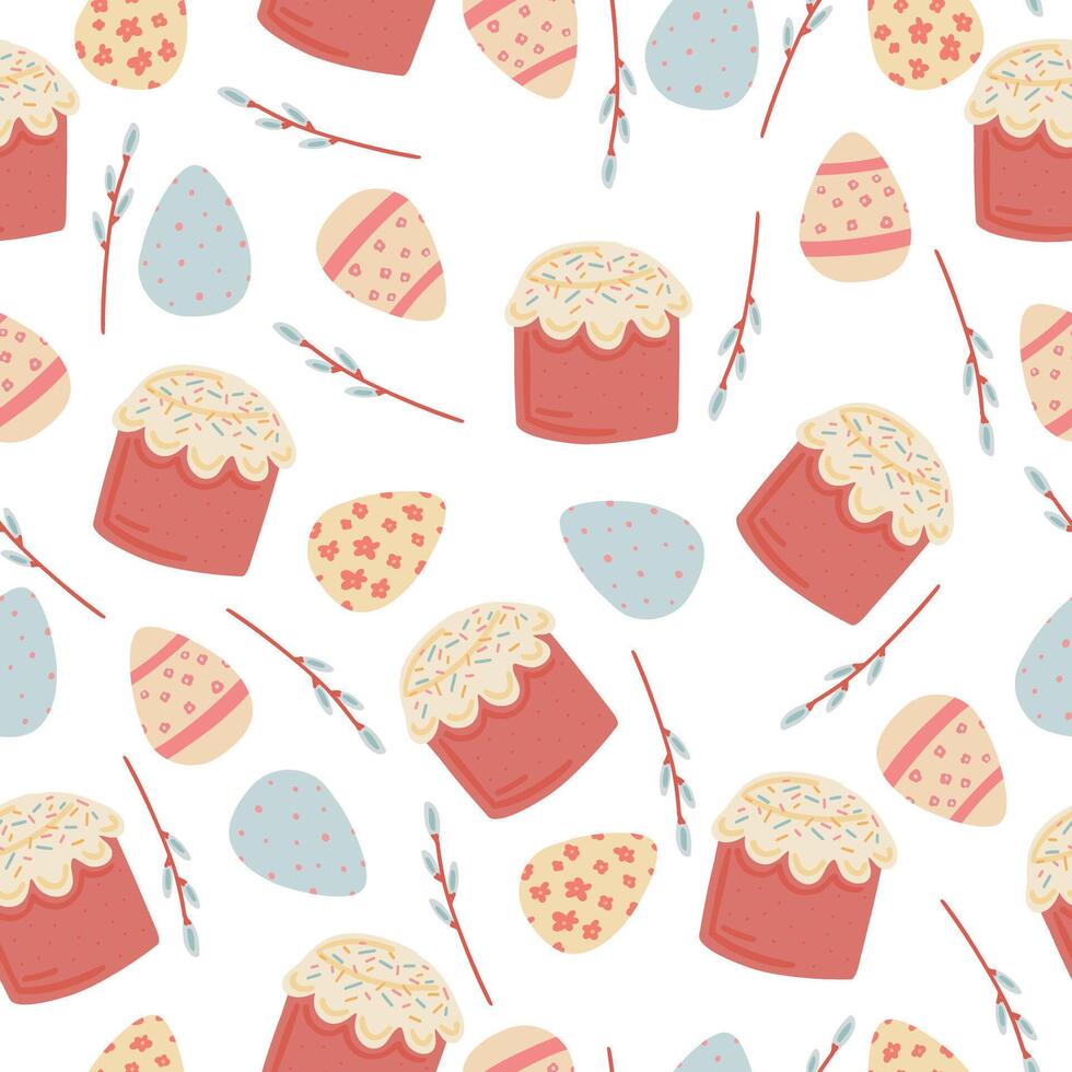 Easter cake and eggs flat design seamless pattern vector