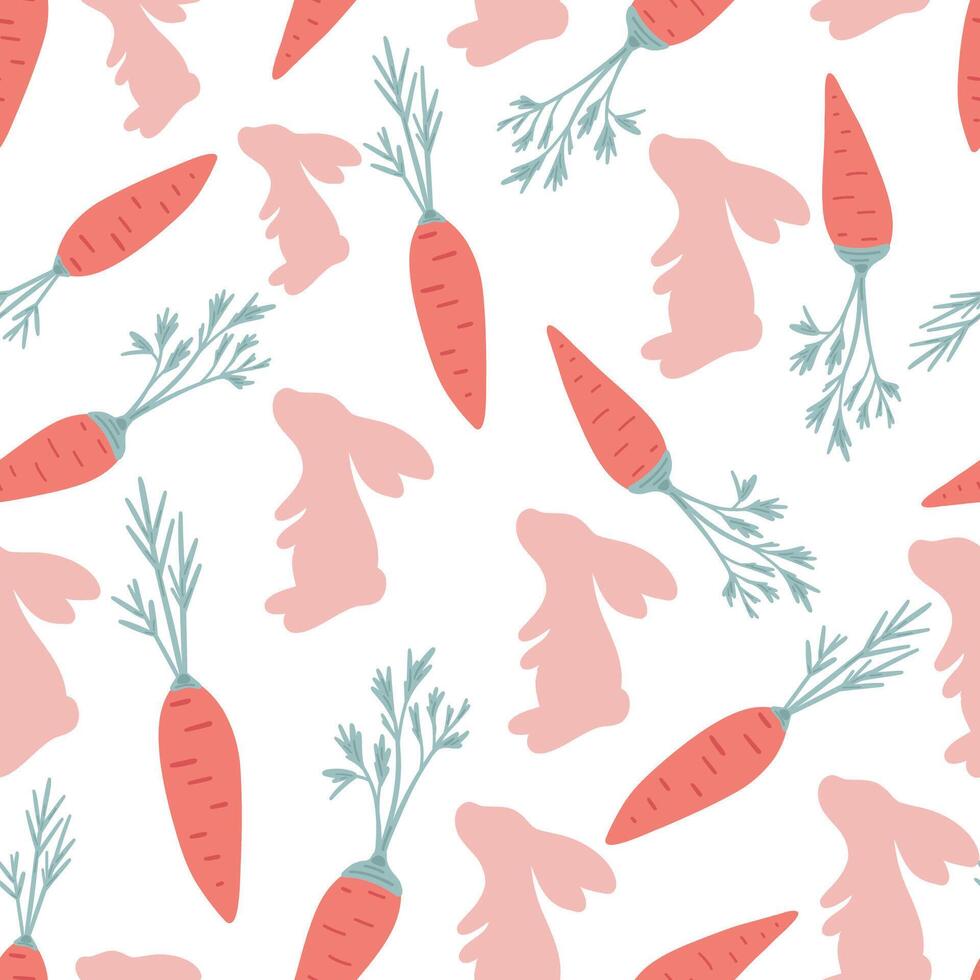 Easter rabbit and carrots flat design seamless pattern vector