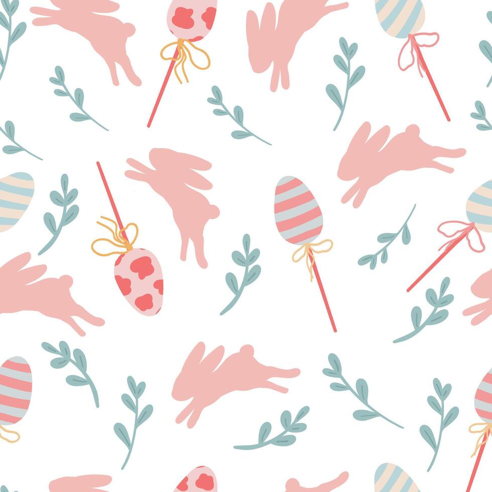 Rabbit easter eggs flat design seamless pattern vector