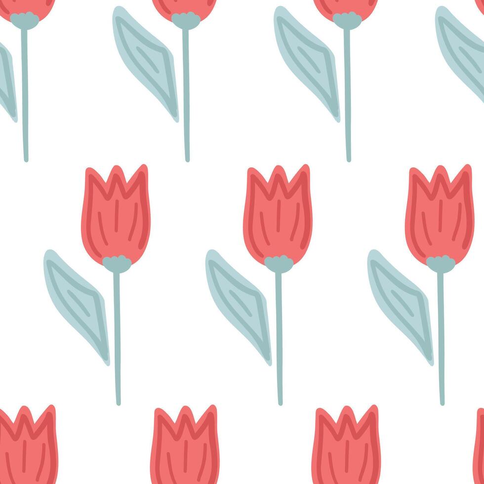 Tulips red colour flat design seamless pattern vector