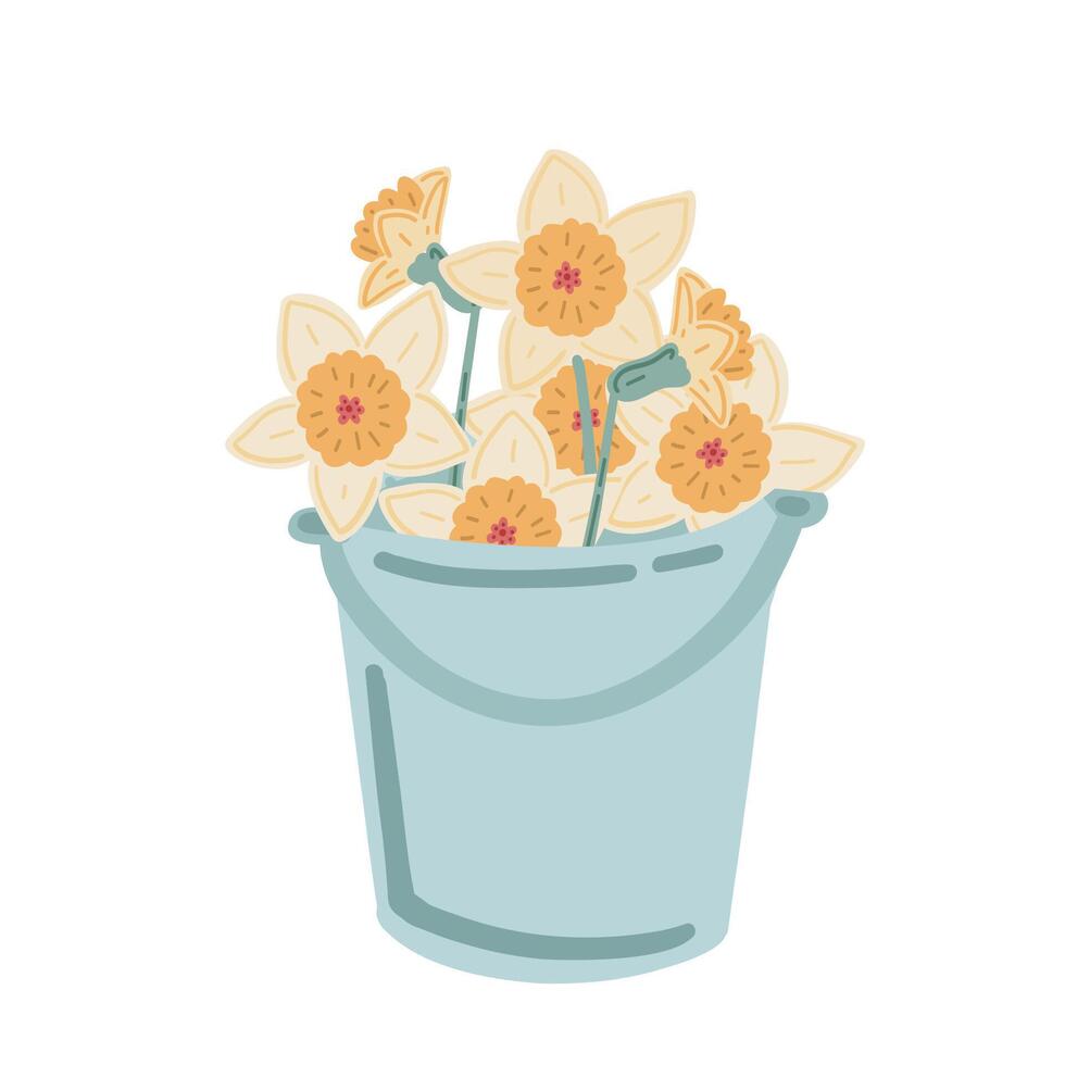 Narcissus flat design set springtime blossom vector