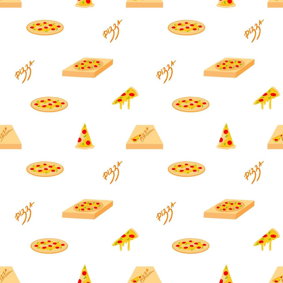 Pizza slices vector seamless pattern. Pizza cooking, pizza making, Italian cuisine. Background, backdrop, wallpaper.