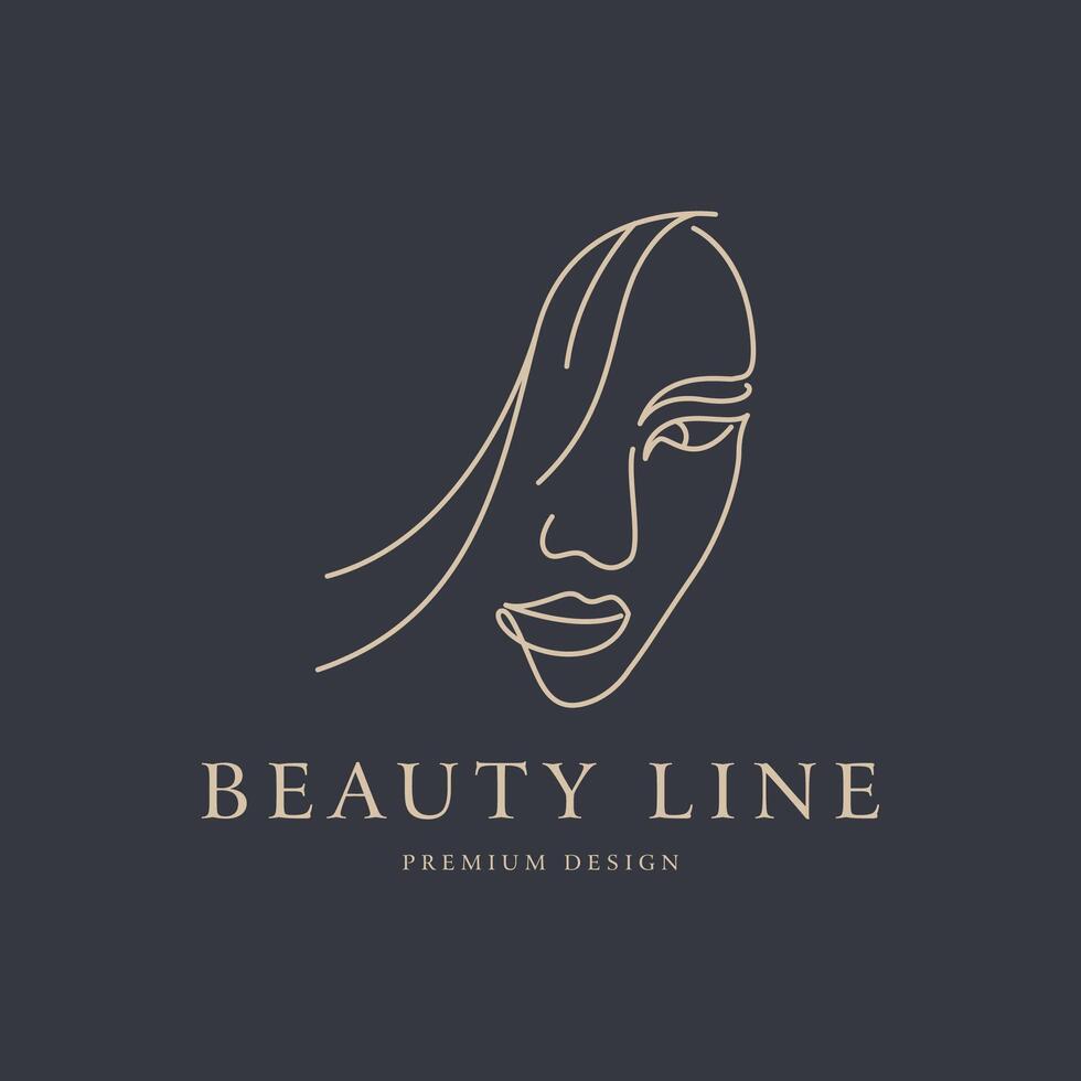 línea estilo logo belleza protección de la piel mujer femenino cosmético salón minimalista vector diseño ilustración