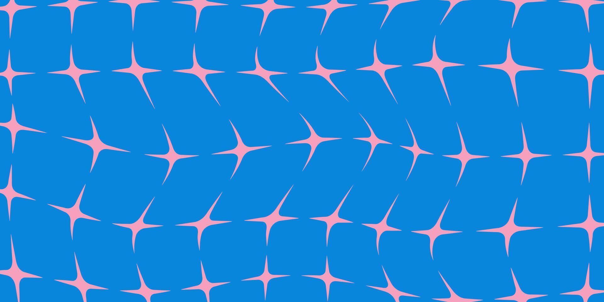 Trippy psychedelic pattern of pink stars on blue background. Retro abstract design in y2k style vector