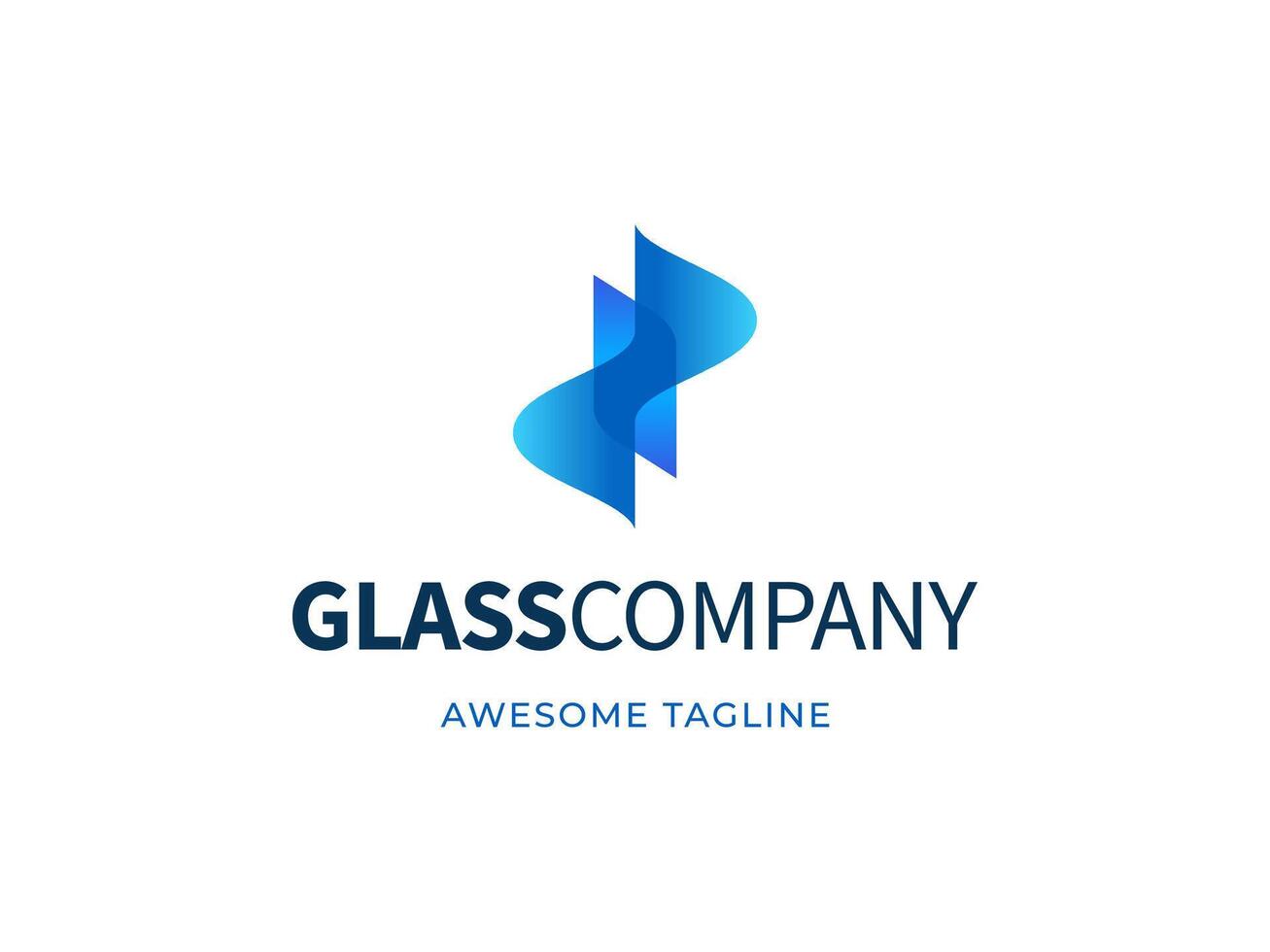 Abstract Shape Glass Logo service company icon, vector blue crystal glass works symbol or construction