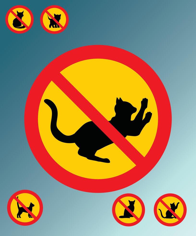 No gatos permitido signo. No gato silueta firmar logo vector. aislado en un azul antecedentes vector