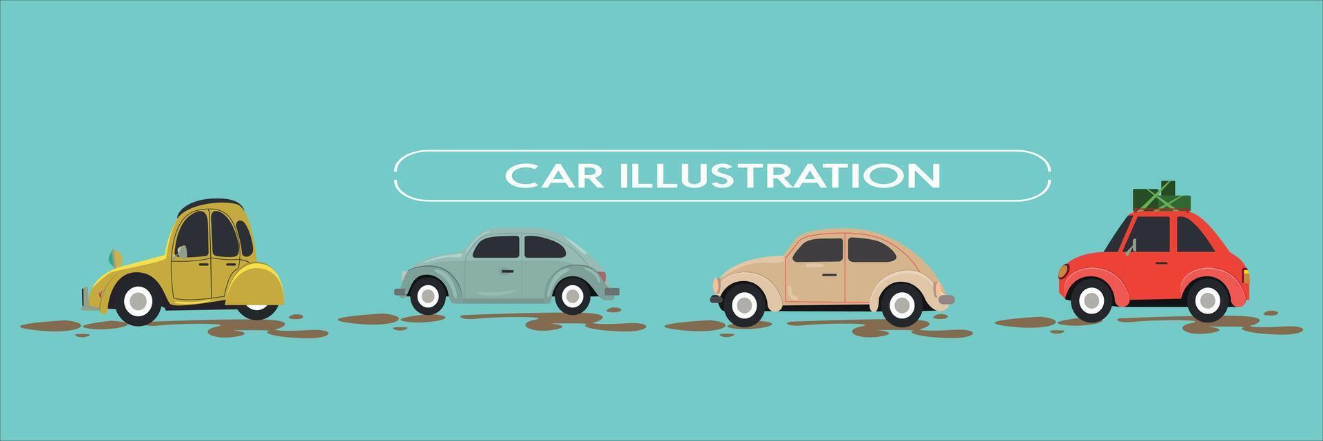 A set of four wheeled modes of transportation. Cartoon character in transport isolated on blue background vector