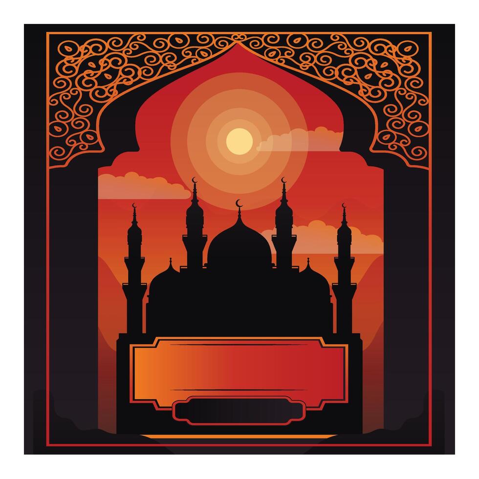 Background for Islamic religion with mosque in the afternoon. Islamic holiday, Ramadan. various Islamic symbols vector