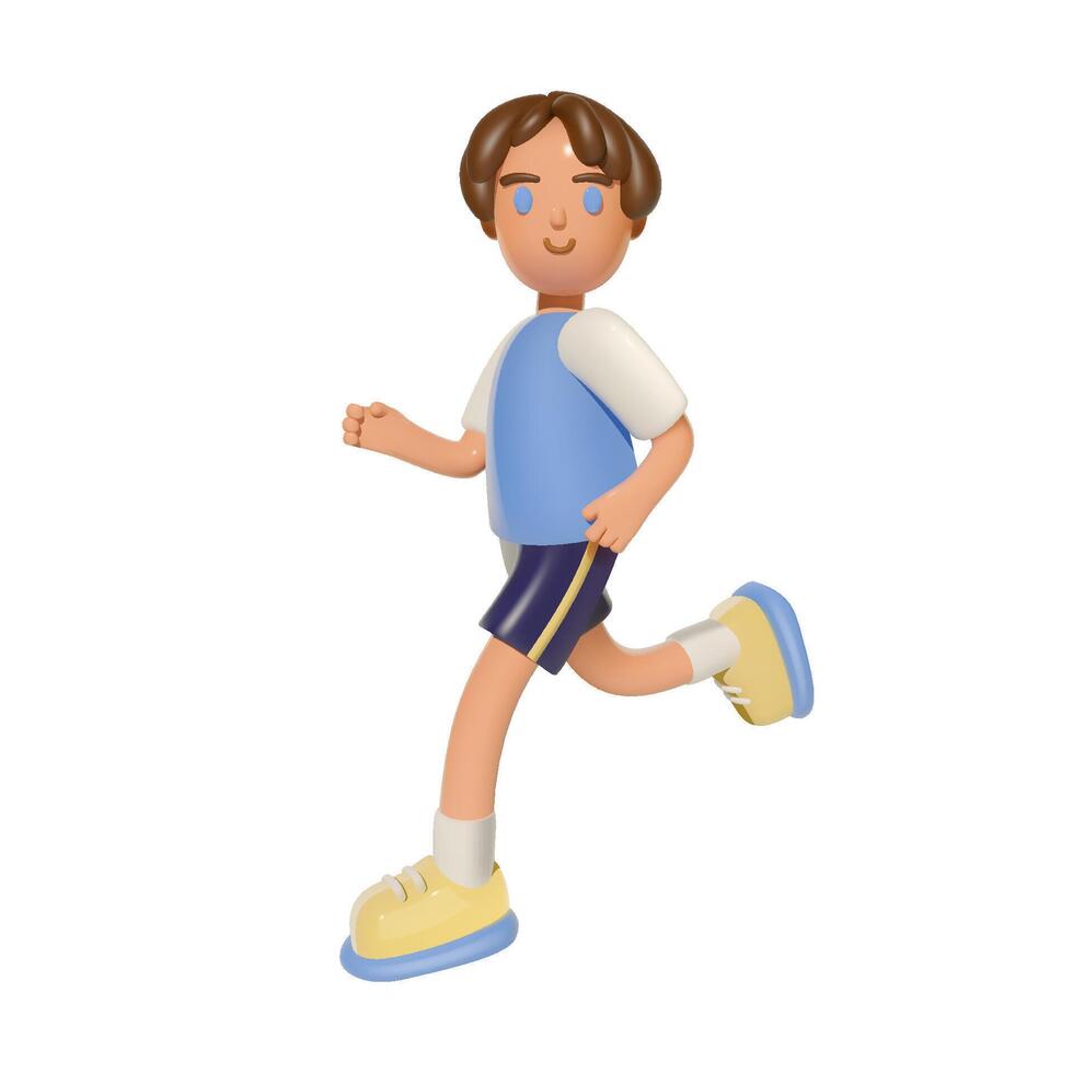 3D vector running teen. Kid jogging in casual outfit. Participation in sports races, athletic competitions. Isolated illustration.