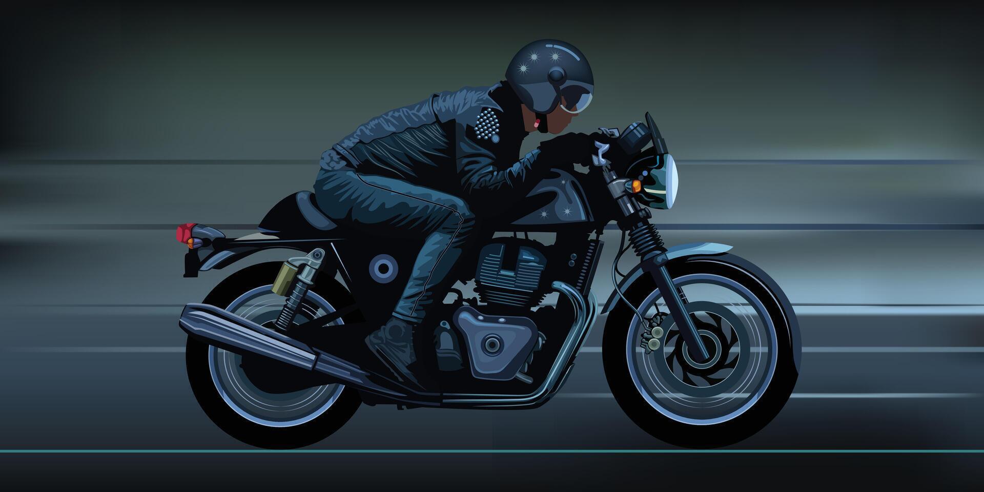 a man riding retro motorbike vector for background design.