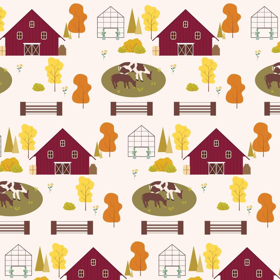 Farm and agriculture of village life pattern vector background