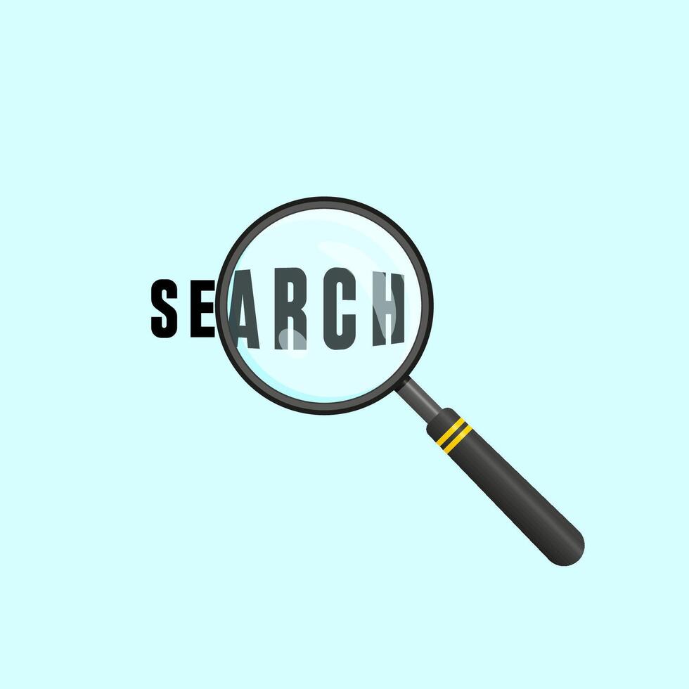 Vector magnifier on a white background with an enlarged inscription Search.