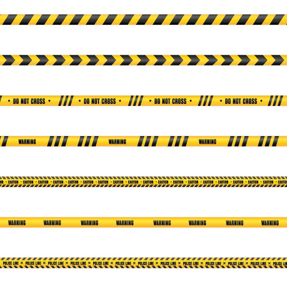 A vector set of different warning tapes. Yellow and black ribbons isolated on a white background.