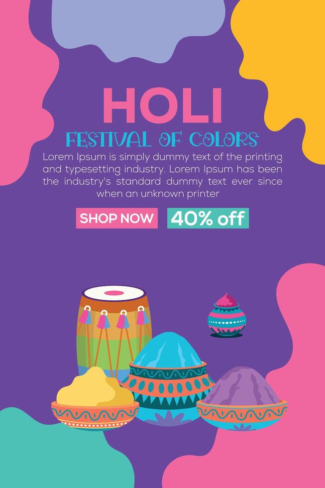 Happy Holi colorful banner template indian hinduism festival celebration, social media poster design and horizontal banner template for holi festival celebration vector